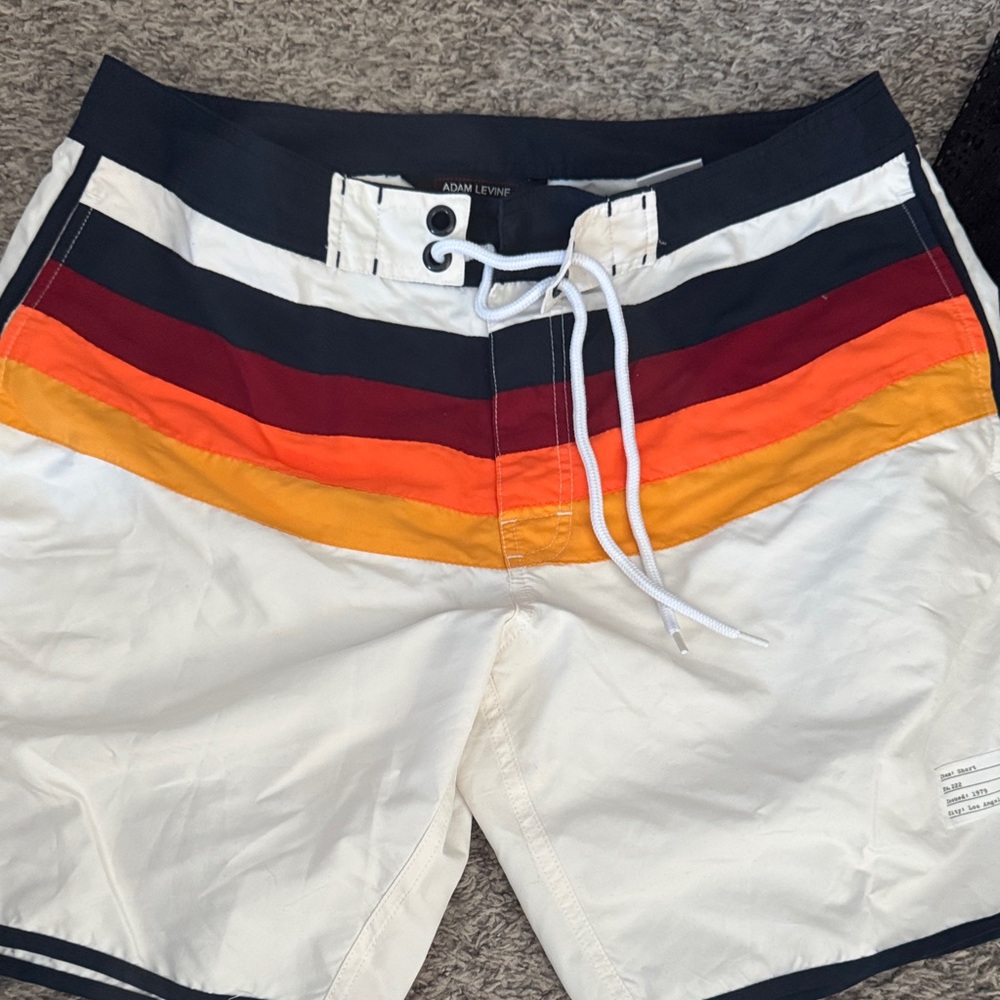 Adam Levine Collection Men's Striped Swim Shorts - Red, Orange, Yellow